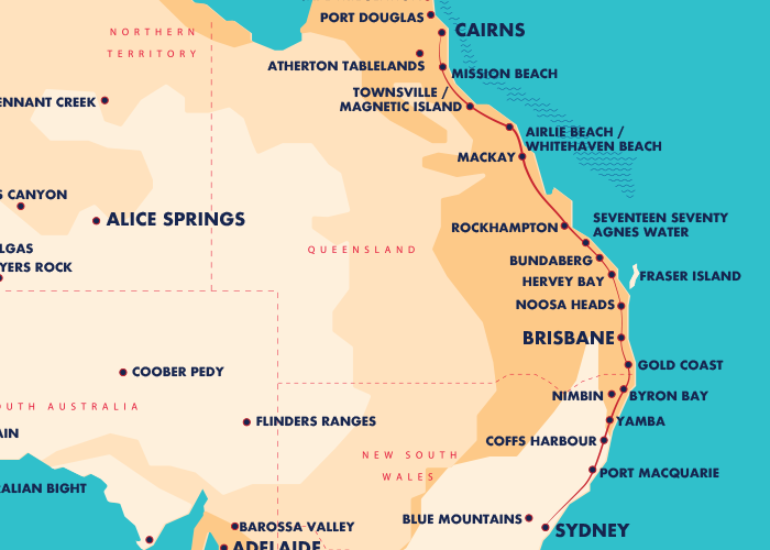 Travel Passes Details Greyhound Australia   758 Map Cairns Sydney Lg 