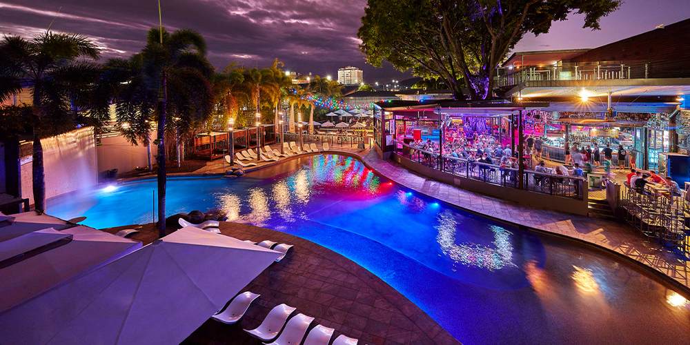 hostel pool at night